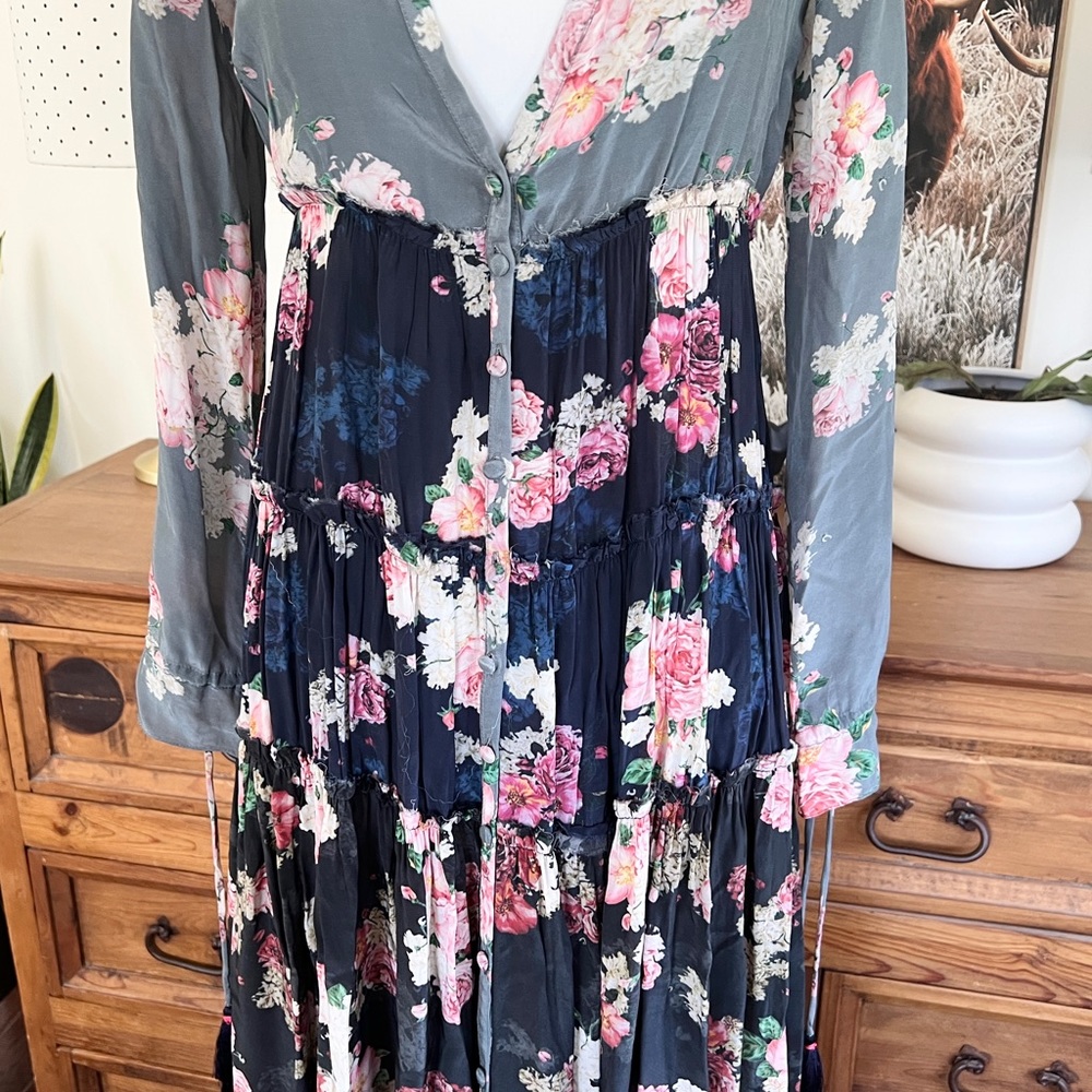 Free People Rare Floral Tiered Mixed Print Maxi Dress XS - Picture 7 of 16